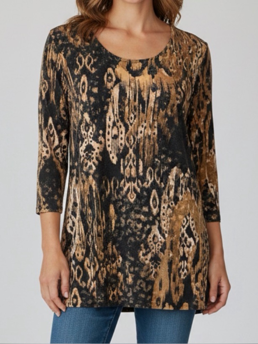 Ruby Rd. Relaxed Fit Abstract Print Scoop Neck Tunic Top